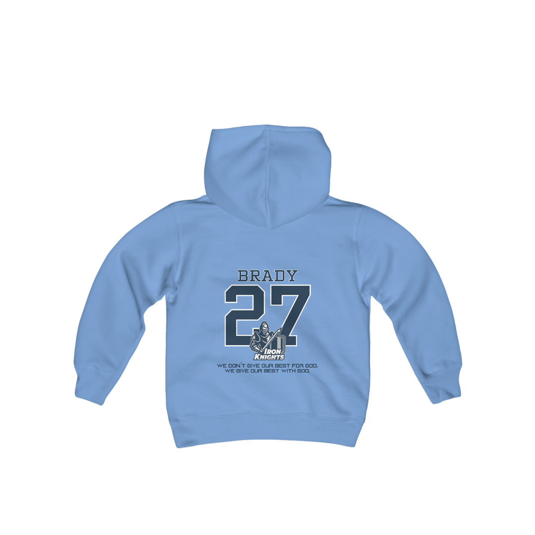 Iron Knights Youth Hooded Sweatshirt W/Name, Number & Bible Verse- Block Design