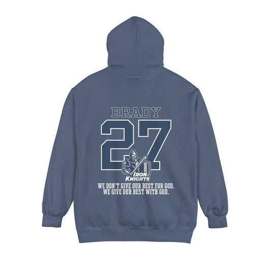 Iron Knights Premium Adult Unisex Hooded Sweatshirt W/Name, Number & Bible Verse - Block Design