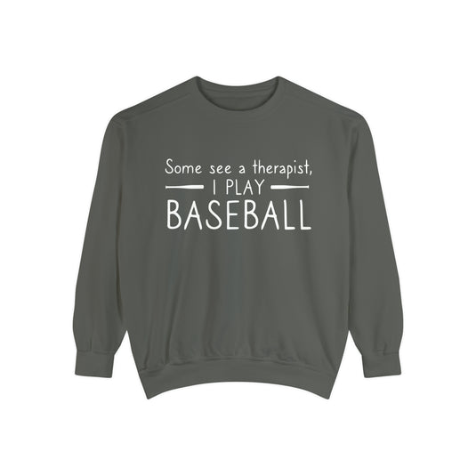 Some See a Therapist I Play Baseball Adult Unisex Premium Crewneck Sweatshirt
