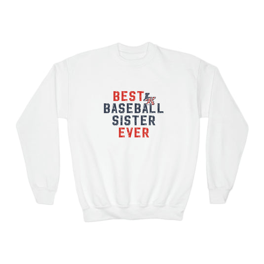 Iron Knights Youth Basic Crewneck Sweatshirt - Best Baseball Sister Ever Design w/Flag Logo