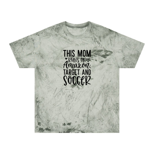 This Mom Runs on Amazon Soccer Adult Unisex Colorblast T-Shirt