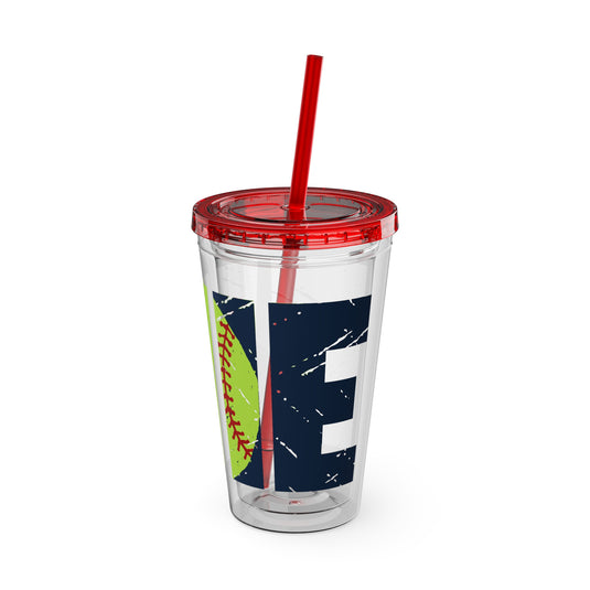 Softball 16 oz Sunsplash Tumbler with Straw w/Custom Name