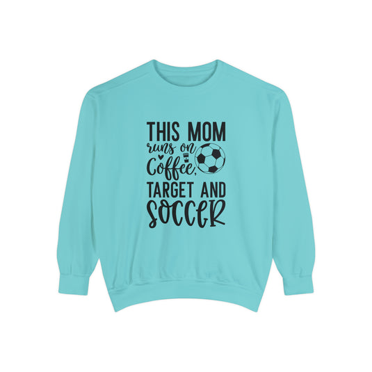 This Mom Runs on Coffee Soccer Adult Unisex Premium Crewneck Sweatshirt