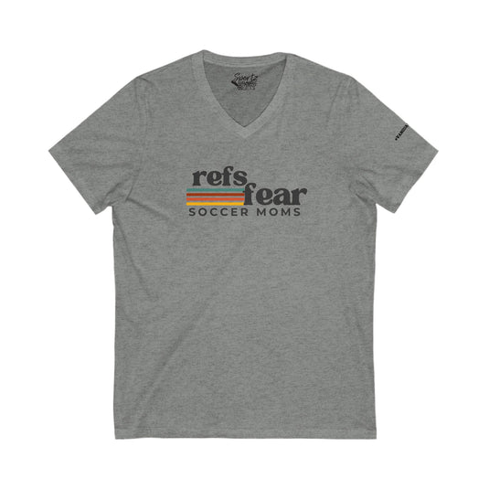 Refs Fear Soccer Moms Adult Women's V-Neck T-Shirt w/#VanguardStrong on Left Sleeve