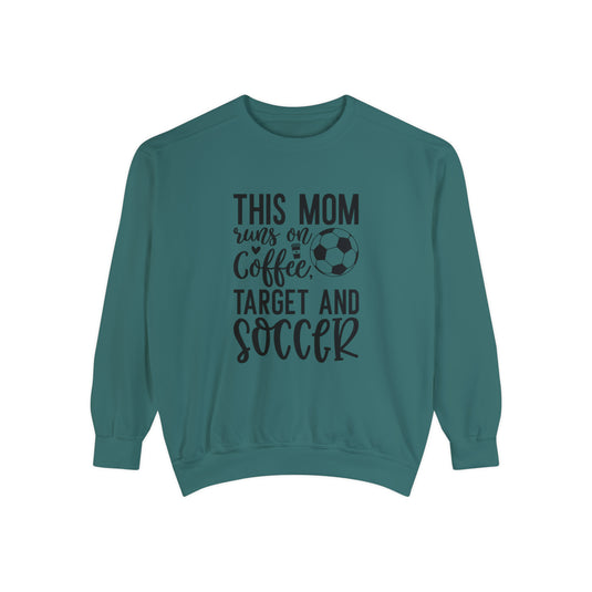 This Mom Runs on Coffee Soccer Adult Unisex Premium Crewneck Sweatshirt