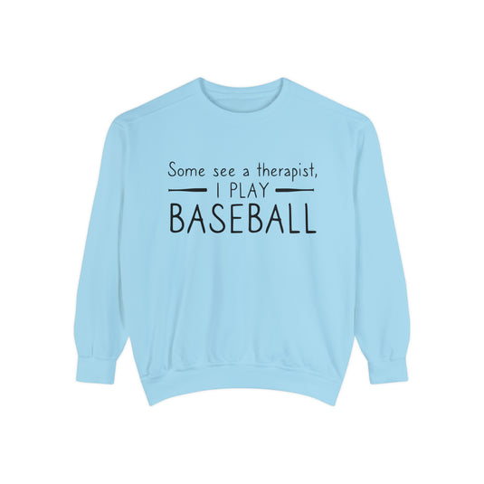 Some See a Therapist I Play Baseball Adult Unisex Premium Crewneck Sweatshirt