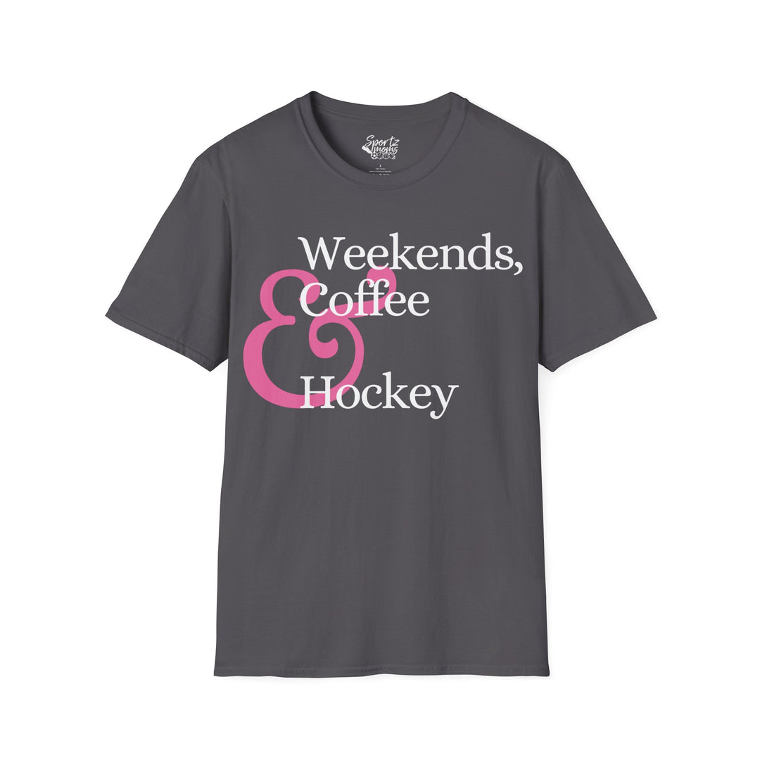 Weekends Coffee & Hockey Pink Design Adult Unisex T-Shirt