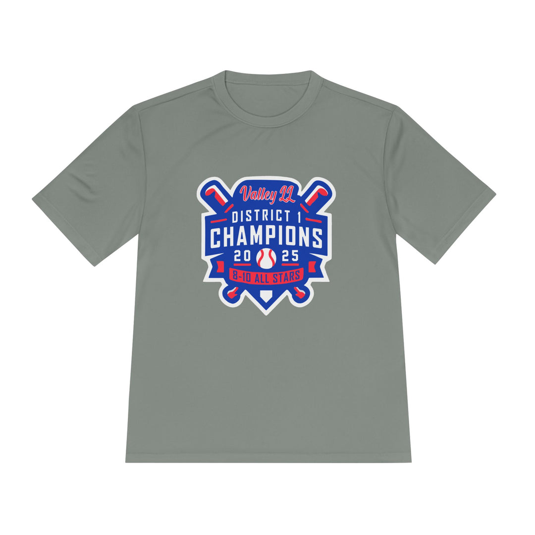 Valley Little League Baseball Unisex Adult Short Sleeve Competitor Moisture Wicking T-Shirt - District Champions