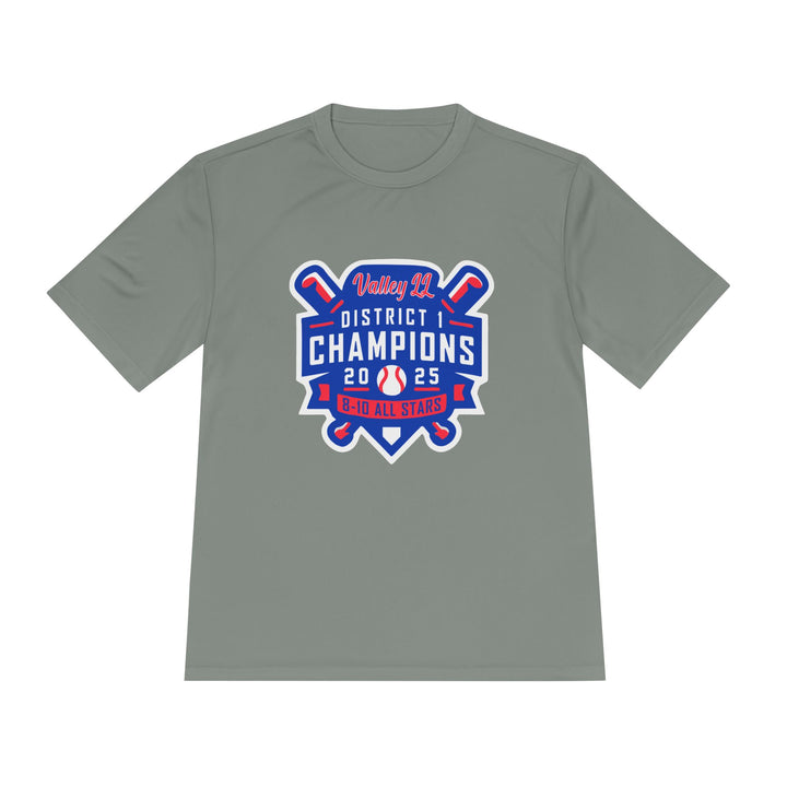 Valley Little League Baseball Unisex Adult Short Sleeve Competitor Moisture Wicking T-Shirt - District Champions