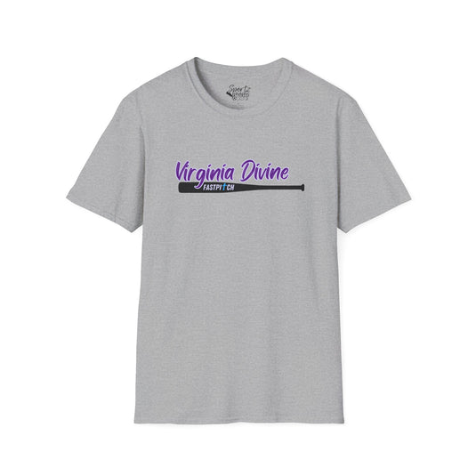 Virginia Divine Sports Unisex Adult Basic T-Shirt - Softball Pattern Design w/Name & Number on back