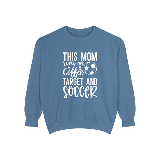 This Mom Runs on Coffee Soccer Adult Unisex Premium Crewneck Sweatshirt