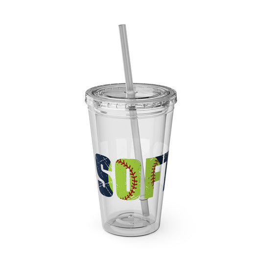 Softball 16 oz Sunsplash Tumbler with Straw