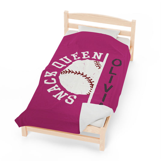 Baseball Plush Blanket - Snack Queen w/Custom Name