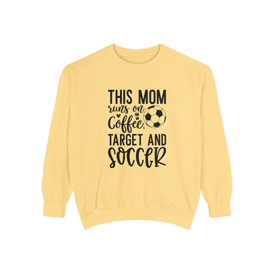 This Mom Runs on Coffee Soccer Adult Unisex Premium Crewneck Sweatshirt