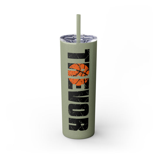 Basketball 20oz Skinny Tumbler with Straw w/Custom Name