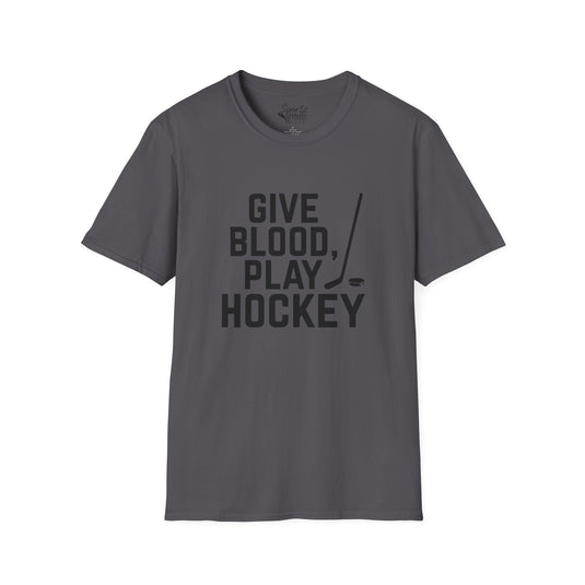 Give Blood Play Hockey Adult Unisex Basic T-Shirt