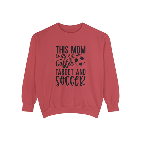 This Mom Runs on Coffee Soccer Adult Unisex Premium Crewneck Sweatshirt