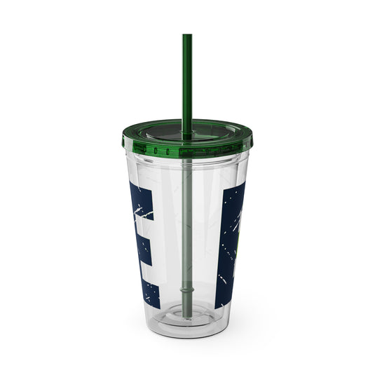 Softball 16 oz Sunsplash Tumbler with Straw w/Custom Name