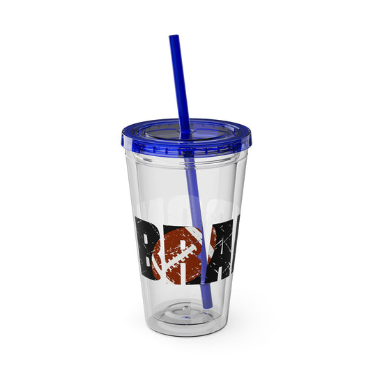 Football 16 oz Sunsplash Tumbler with Straw w/Custom Name