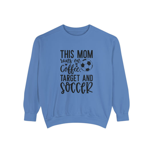 This Mom Runs on Coffee Soccer Adult Unisex Premium Crewneck Sweatshirt