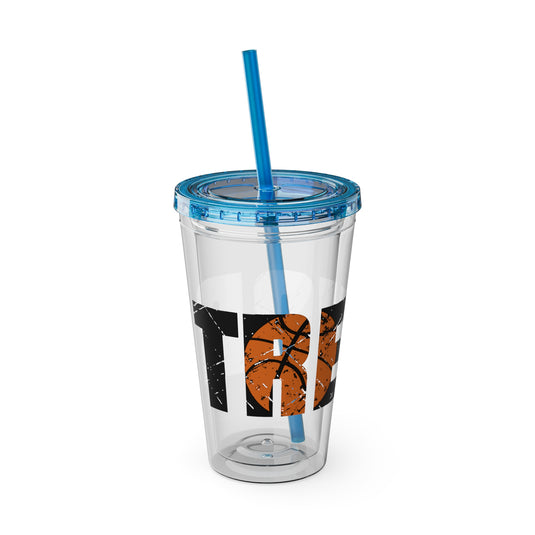 Basketball 16 oz Sunsplash Tumbler with Straw w/Custom Name