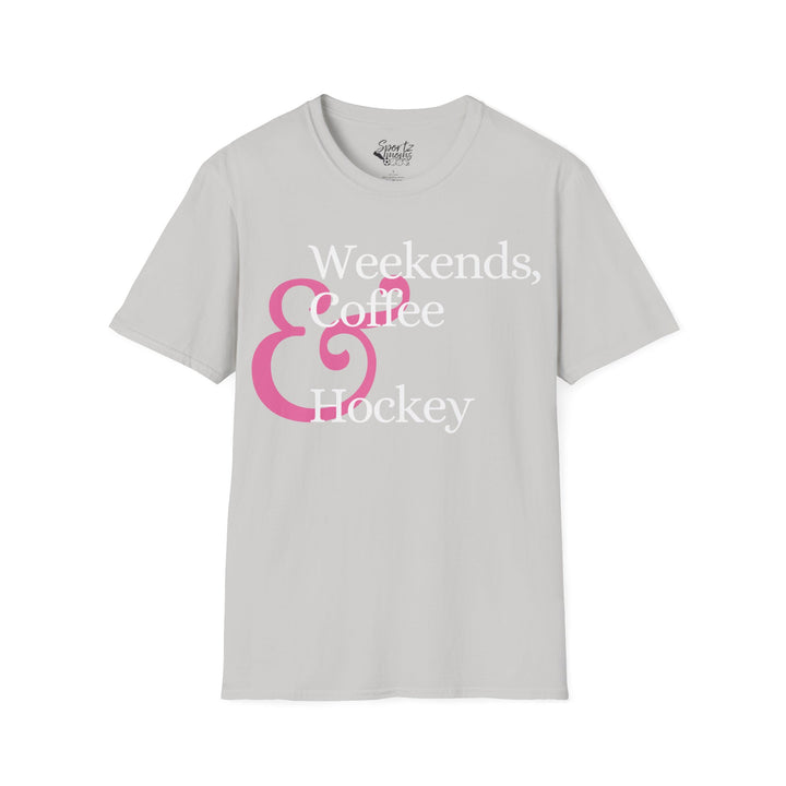 Weekends Coffee & Hockey Pink Design Adult Unisex T-Shirt