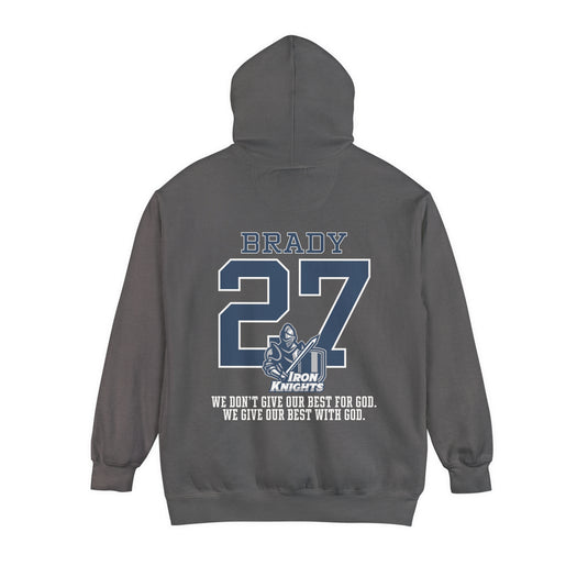 Iron Knights Premium Adult Unisex Hooded Sweatshirt W/Name, Number & Bible Verse - Block Design