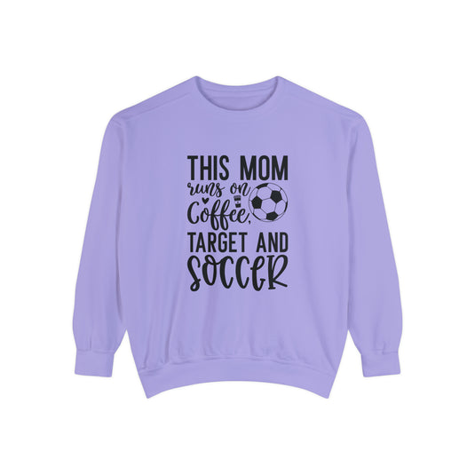 This Mom Runs on Coffee Soccer Adult Unisex Premium Crewneck Sweatshirt