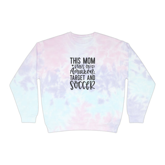 This Mom Runs on Amazon Soccer Adult Unisex Tie-Dye Crewneck Sweatshirt