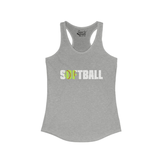 Softball w/White Text Adult Women's Racerback Tank