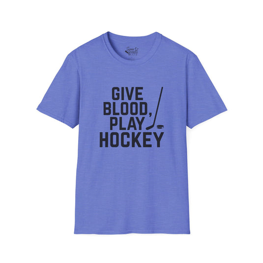 Give Blood Play Hockey Adult Unisex Basic T-Shirt