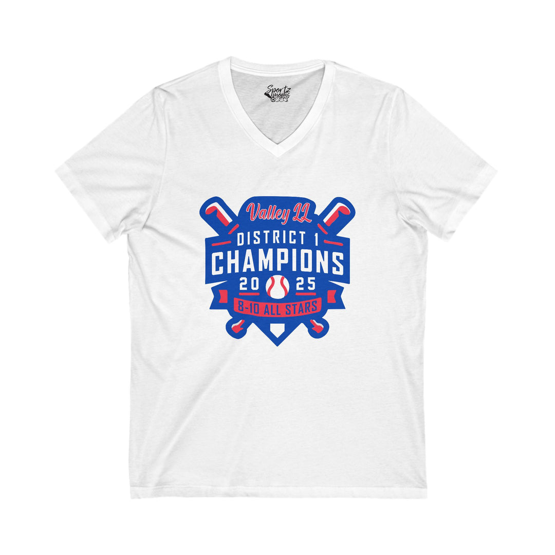 Valley Little League Baseball Unisex Adult Women's V-Neck T-Shirt - District Champions