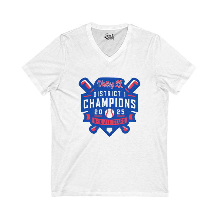 Valley Little League Baseball Unisex Adult Women's V-Neck T-Shirt - District Champions