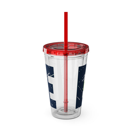 Softball 16 oz Sunsplash Tumbler with Straw w/Custom Name