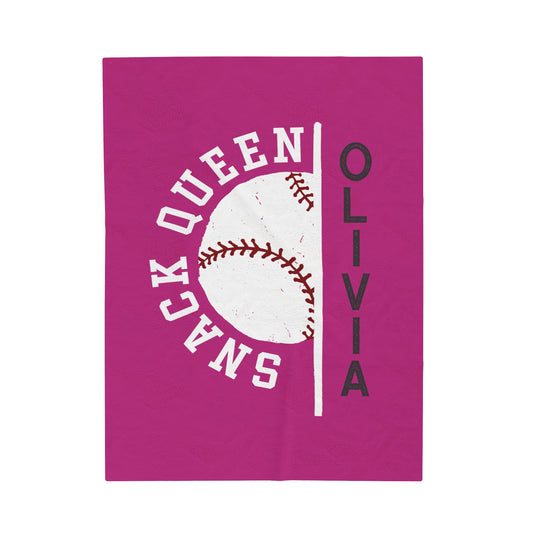 Baseball Plush Blanket - Snack Queen w/Custom Name