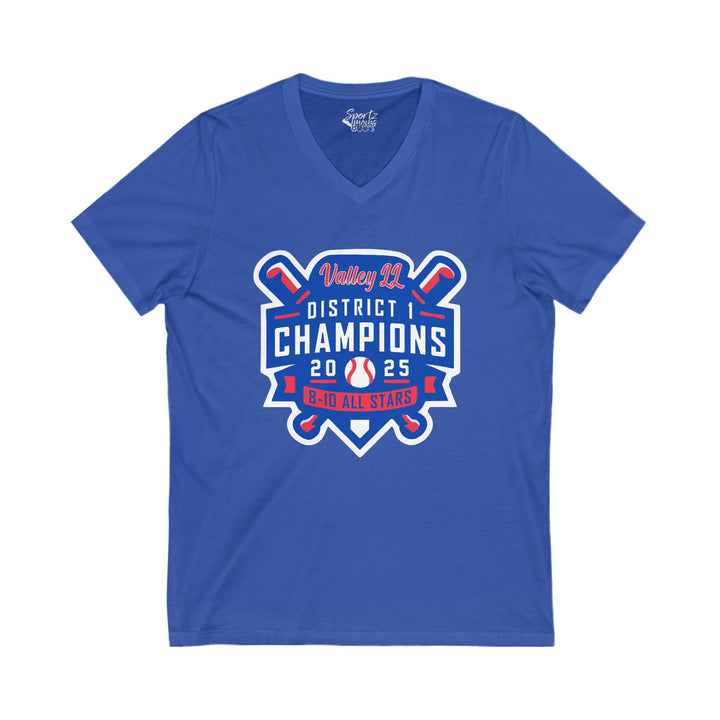 Valley Little League Baseball Unisex Adult Women's V-Neck T-Shirt - District Champions