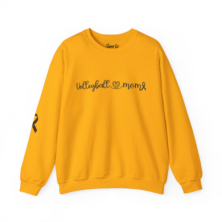 Cancer Collection Pick Your Sport Mom Ribbon & Heart Adult Unisex Crewneck Sweatshirt w/Ribbon on Sleeve