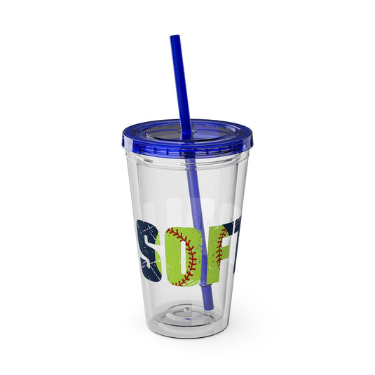 Softball 16 oz Sunsplash Tumbler with Straw