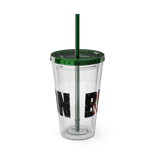 Football 16 oz Sunsplash Tumbler with Straw w/Custom Name