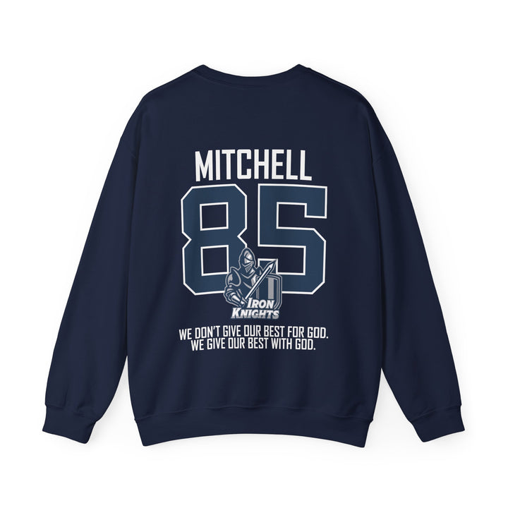Iron Knights Adult Unisex Crewneck Sweatshirt w/Name, Number & Bible Verse - All White or Blue Design