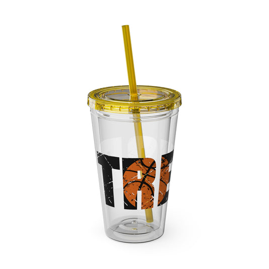 Basketball 16 oz Sunsplash Tumbler with Straw w/Custom Name