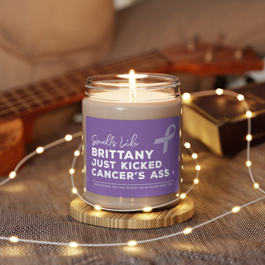 Smells Like Custom Name Just Kicked Cancer's Ass 9oz Candle