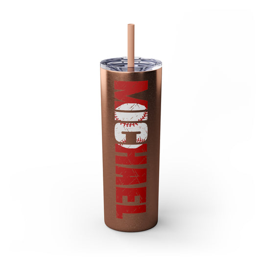 Baseball 20oz Skinny Tumbler with Straw w/Custom Name