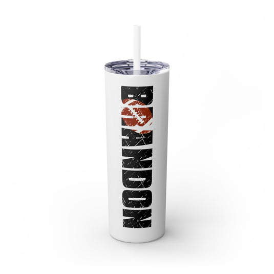 Football 20oz Skinny Tumbler with Straw w/Custom Name