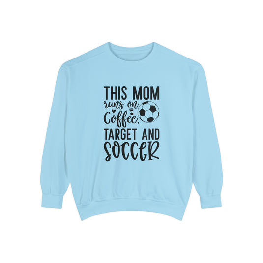 This Mom Runs on Coffee Soccer Adult Unisex Premium Crewneck Sweatshirt