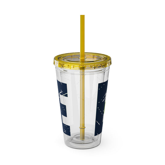 Softball 16 oz Sunsplash Tumbler with Straw w/Custom Name