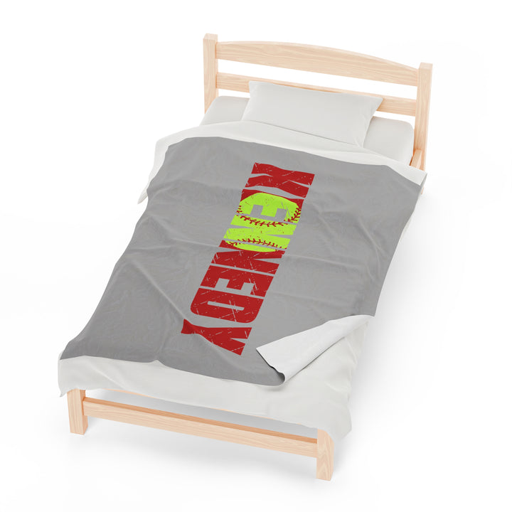 Softball Plush Blanket w/Custom Name