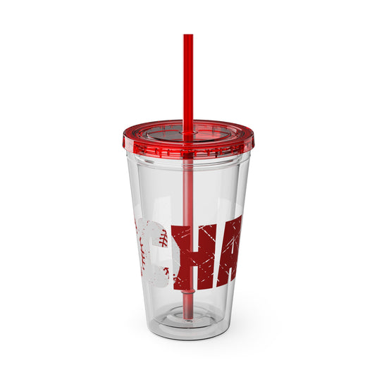 Baseball 16 oz Sunsplash Tumbler with Straw w/Custom Name