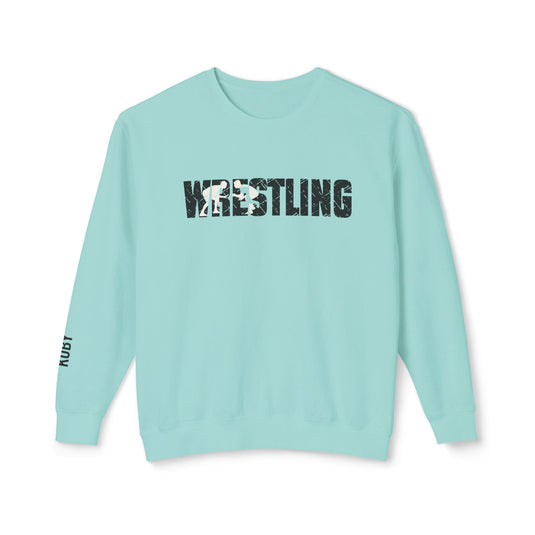 Wrestling Adult Unisex Premium Crewneck Sweatshirt w/Name on Sleeve