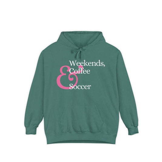 Weekends Soccer & Coffee Pink Design Adult Unisex Premium Hooded Sweatshirt